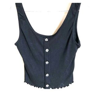 Black cotton, button up crop top